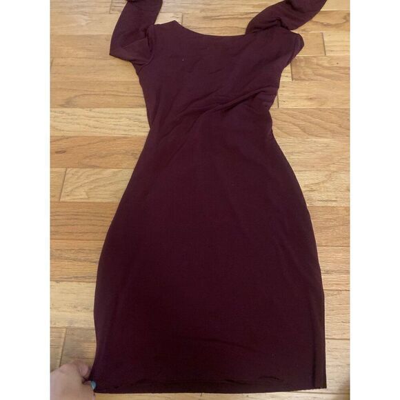 Bailey 44 Anthropologie womens Chic Burgundy Long Sleeve Ruched Bodycon Dress xs - Picture 7 of 9
